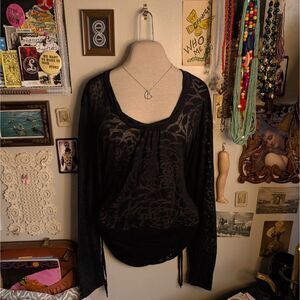 Burnout Animal Print Long Sleeve T-Shirt Women's XL Black